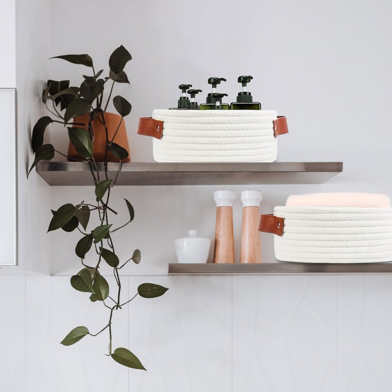 ABenkle Small Storage Basket  Mini Baby Basket  Cute Tiny Cotton Rope Woven Basket Shelf Basket  Boho Decorative Toy Dog Cat Basket for Nursery  Kids Room  Spa  Empty Gift Basket - XS  White - Image 5